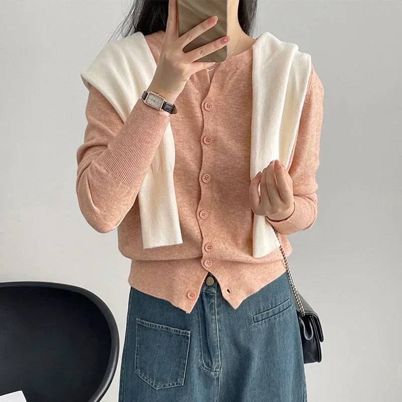 Women’s Fleece Knit Loose Short Sweater – Round Neck Warm Casual Korean Style
