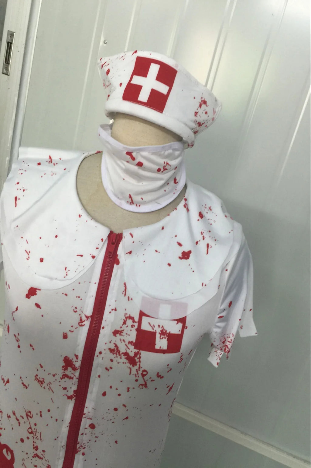 Women’s Zombie Nurse Halloween Costume – Sexy White Dress with Spooky Splatter Design