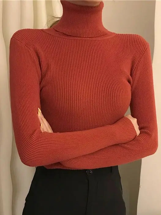 Women’s Fall Turtleneck Sweater – Knitted Cashmere Pullover Jumper