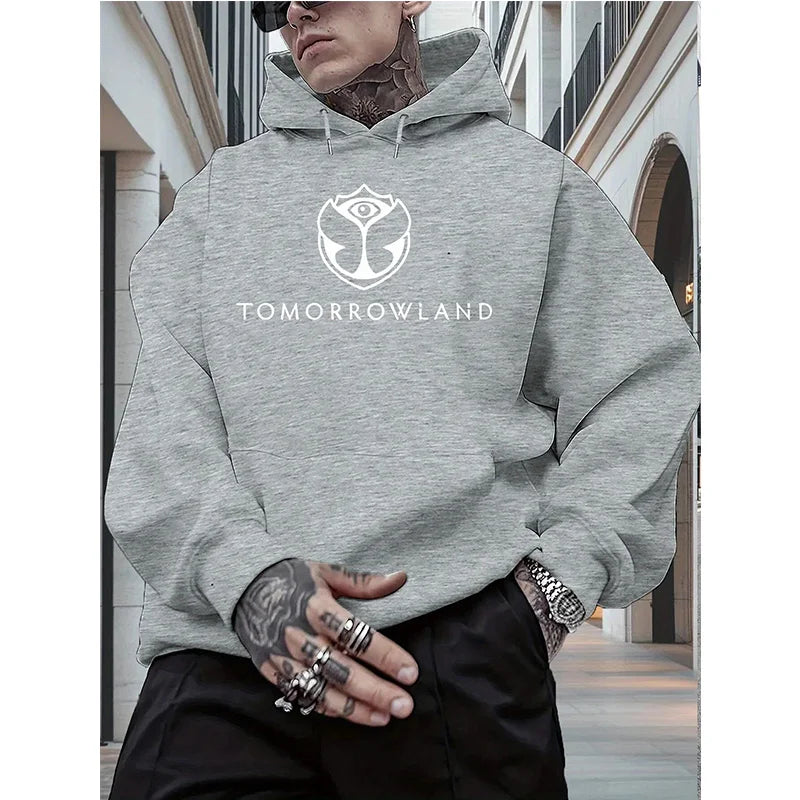 Men’s TOMORROWLAND Graphic Hoodie – Casual Pullover, Long Sleeve