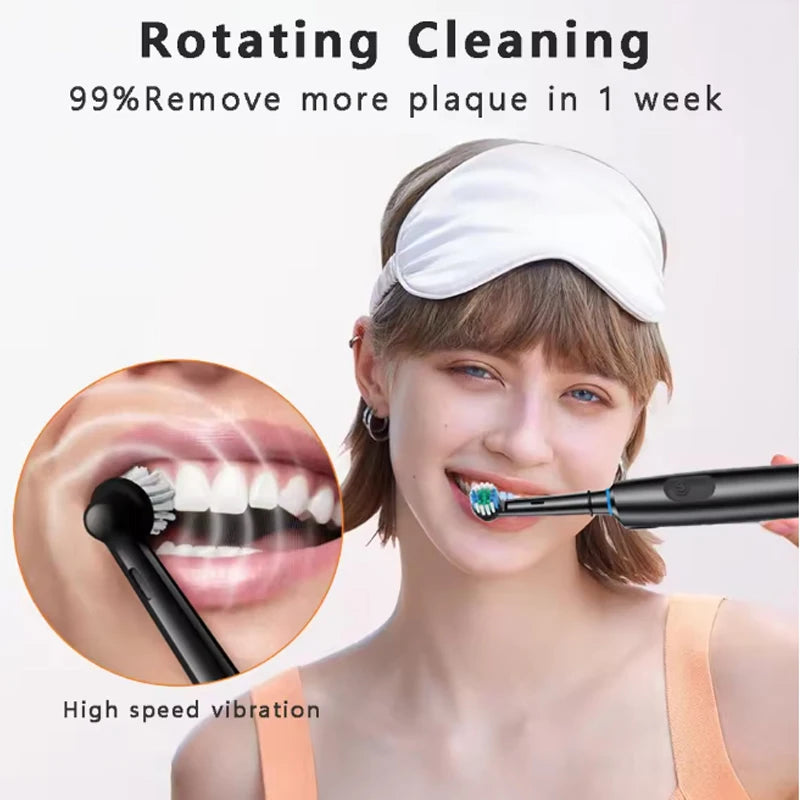 Electric Rotating Toothbrush Deep Clean Whitening Teeth for Adult Ultrasonic Toothbrush with 4/8pcs Refill Replacement Heads