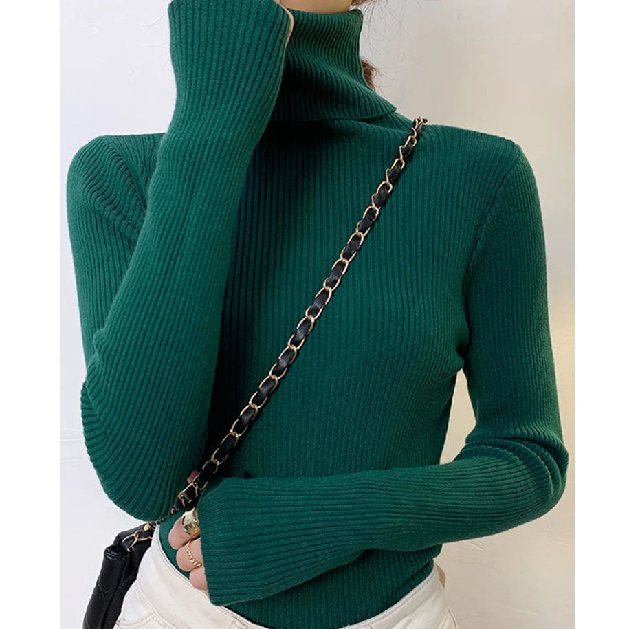 Women’s Fall Turtleneck Sweater – Knitted Cashmere Pullover Jumper