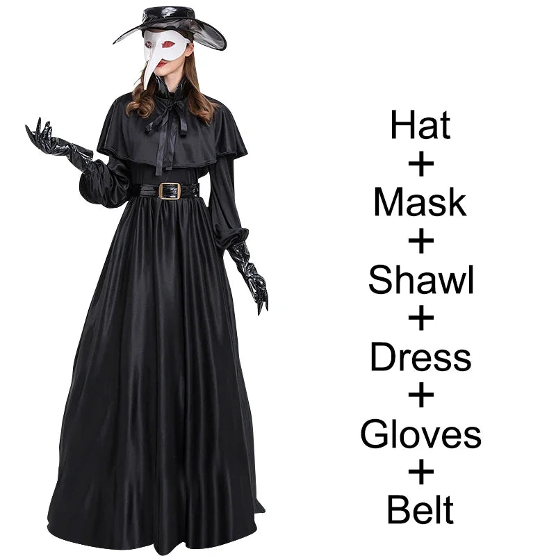 Plague Doctor Cosplay Dress Set – Medieval Punk Birdman Costume with Accessories