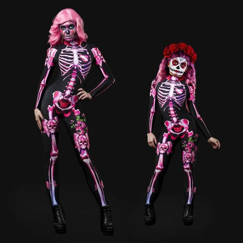 Rose Skeleton Halloween Costume – Adult & Kids Cosplay Jumpsuit for Party or Carnival