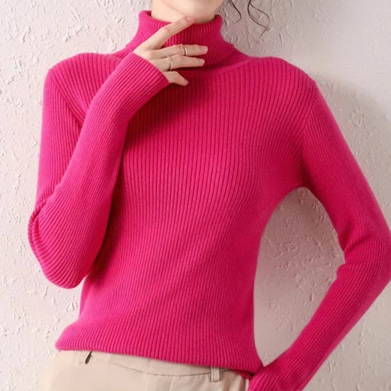 Women’s Fall Turtleneck Sweater – Knitted Cashmere Pullover Jumper