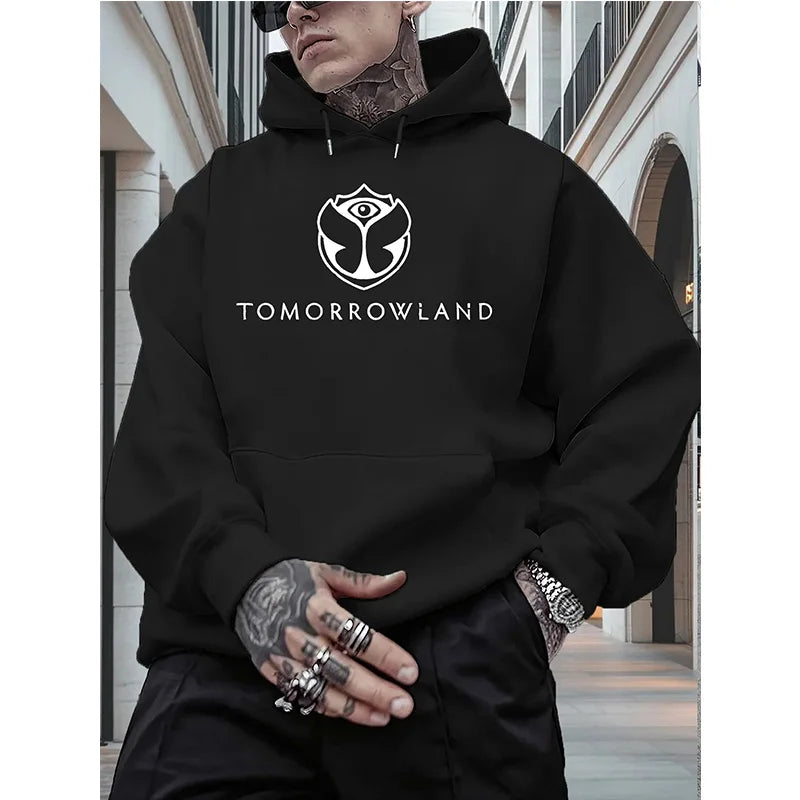 Men’s TOMORROWLAND Graphic Hoodie – Casual Pullover, Long Sleeve