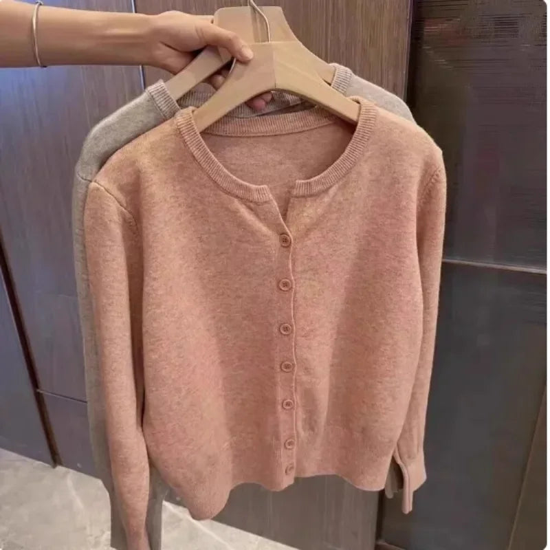 Women’s Fleece Knit Loose Short Sweater – Round Neck Warm Casual Korean Style