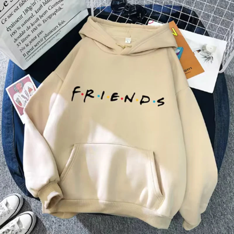 Women’s Friends Print Hoodie – Casual Long Sleeve Pullover Streetwear