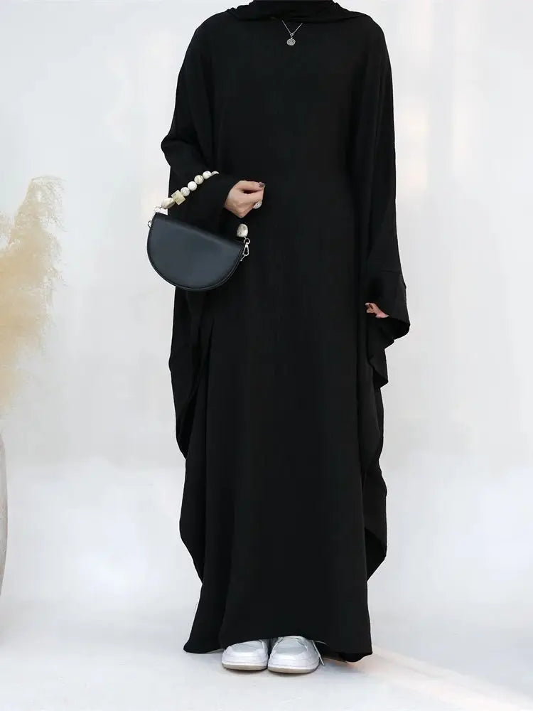 Women’s Dubai Linen Khimar Abaya – Ramadan Eid Muslim Maxi Kaftan Dress