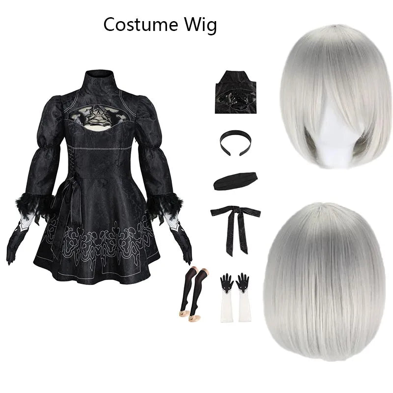 Big Size Yorha 2B Cosplay Costume – Full Set with Leotard Dress, Wig, Gloves & Eyemask