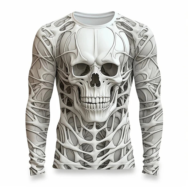 Men’s Skull Print Long Sleeve T-Shirt – 2025 Gothic Streetwear Halloween Party Top