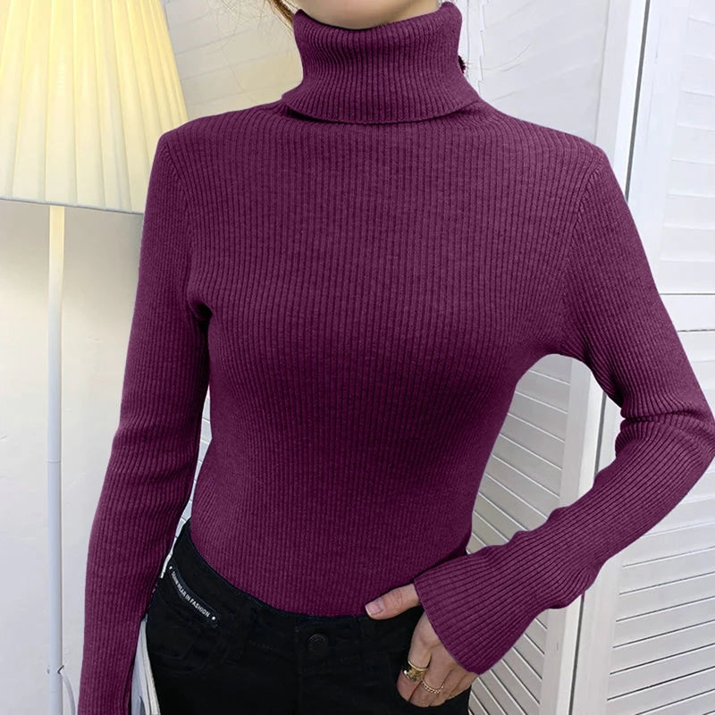 Women’s Fall Turtleneck Sweater – Knitted Cashmere Pullover Jumper