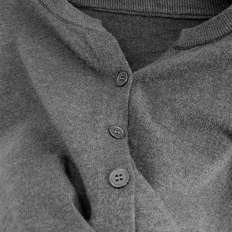 Women’s Fleece Knit Loose Short Sweater – Round Neck Warm Casual Korean Style