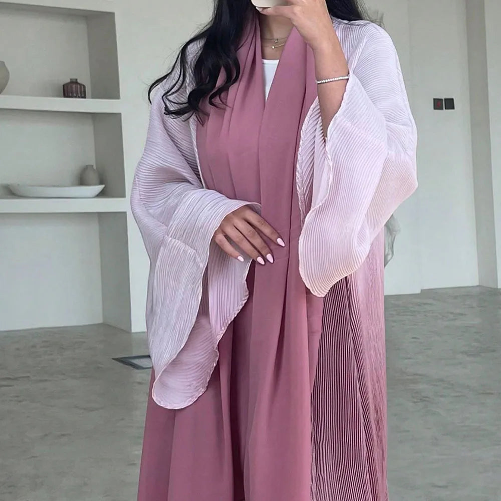 Women’s Middle-East Ethnic Abaya – Flare Sleeve Pleated Islamic Kaftan Maxi Dress