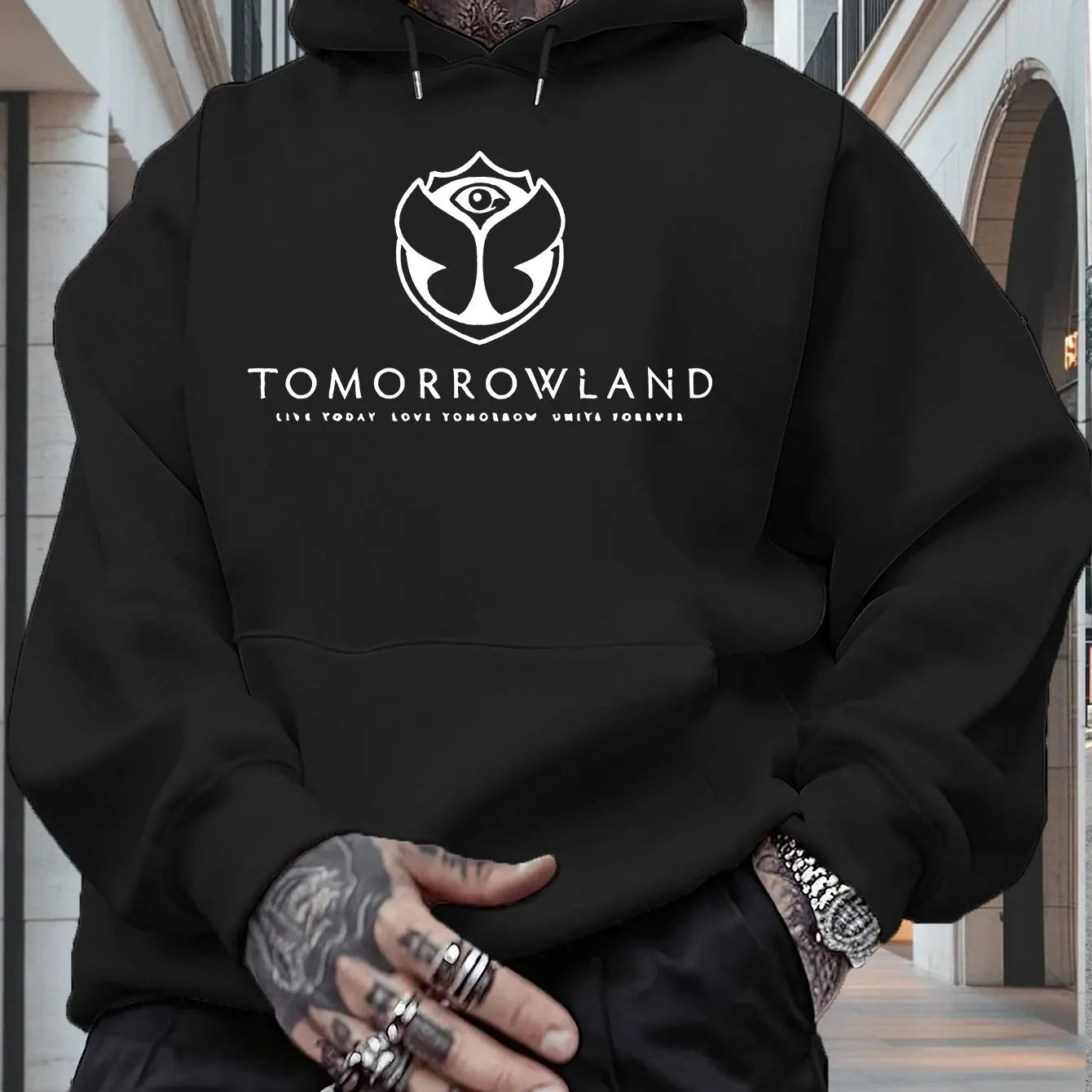 Men’s TOMORROWLAND Graphic Hoodie – Casual Pullover, Long Sleeve