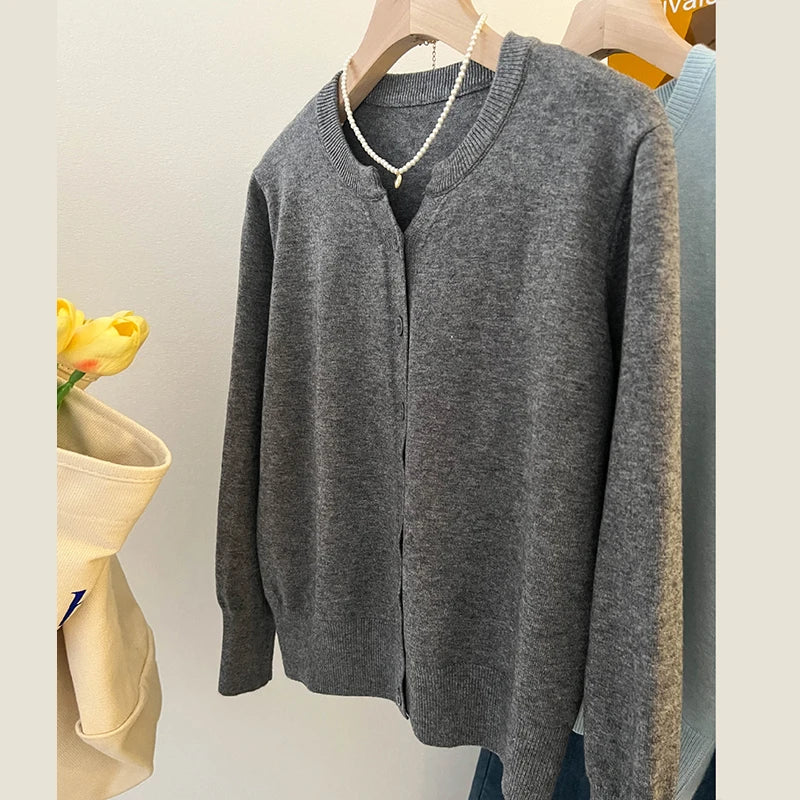 Women’s Fleece Knit Loose Short Sweater – Round Neck Warm Casual Korean Style