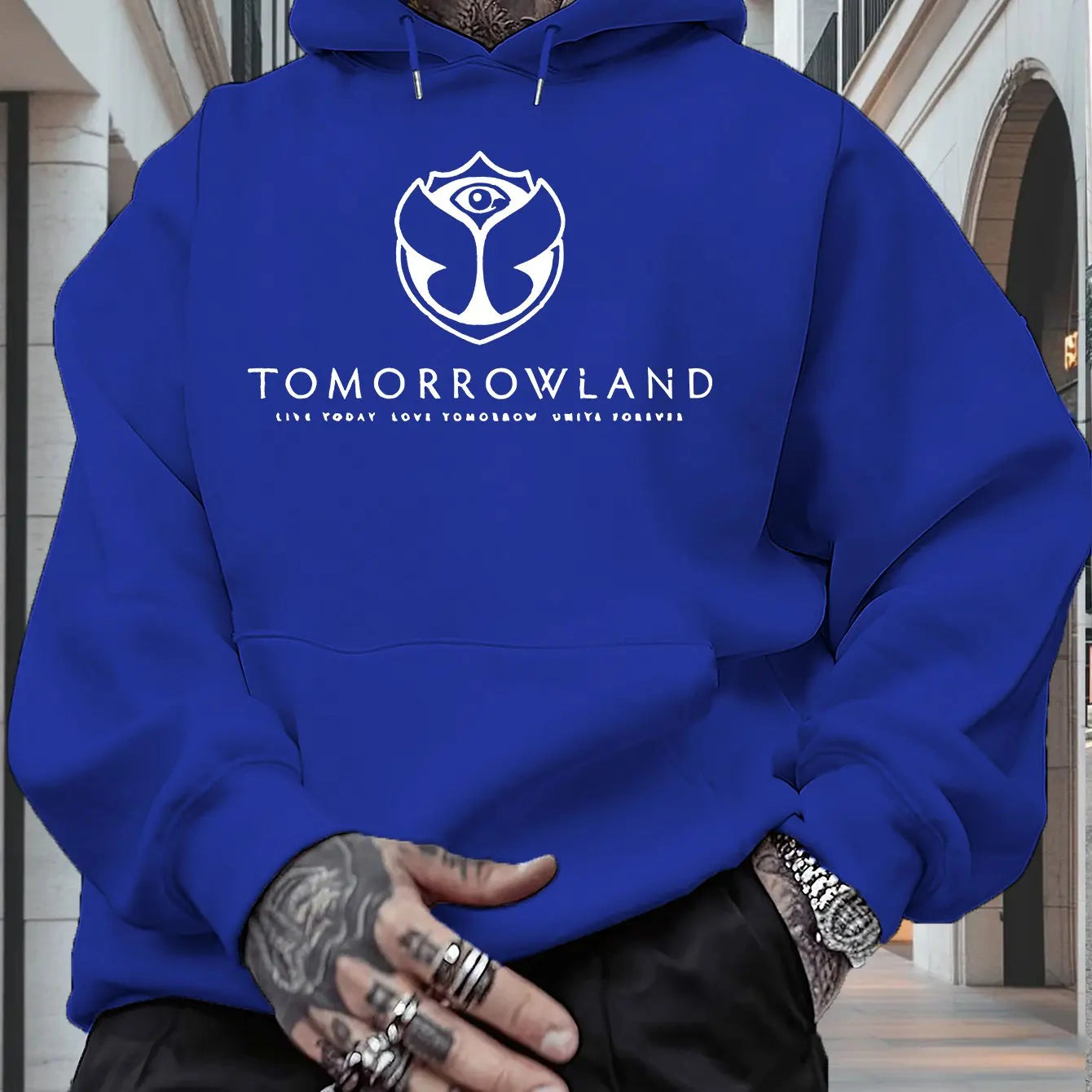 Men’s TOMORROWLAND Graphic Hoodie – Casual Pullover, Long Sleeve