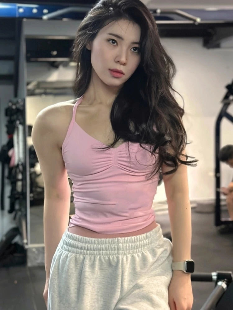 Seamless Longline Strappy Gym Top – Backless Yoga Tank with Built-in Bra