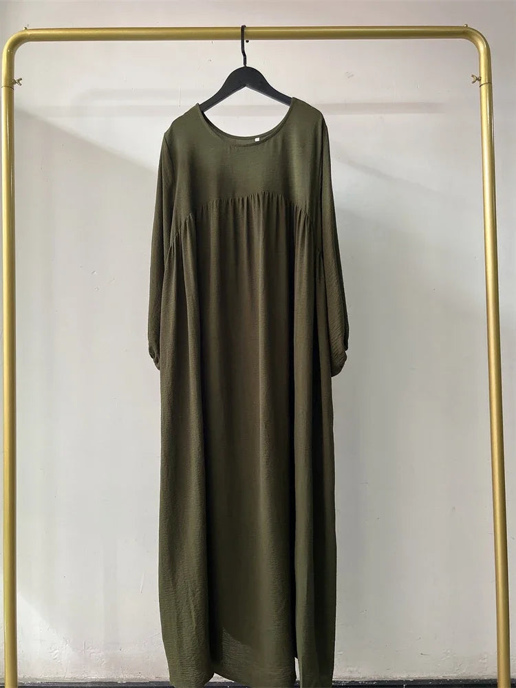 Eid Plain Modest Khimar Abaya – Dubai Muslim Arabic Kaftan Dress for Women