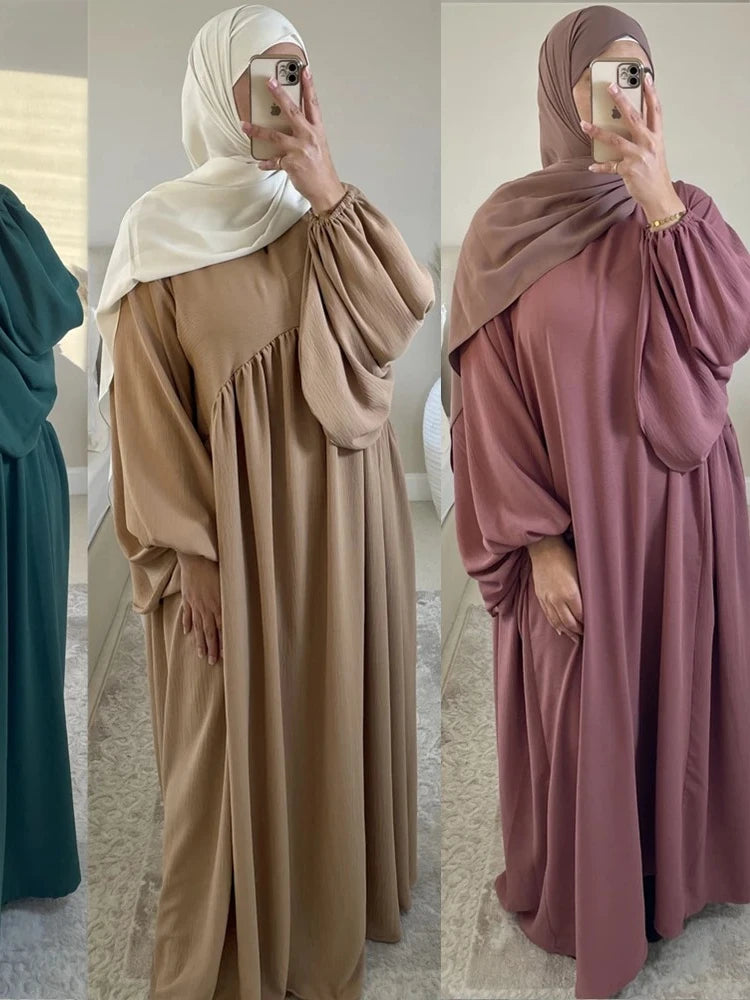 Eid Plain Modest Khimar Abaya – Dubai Muslim Arabic Kaftan Dress for Women