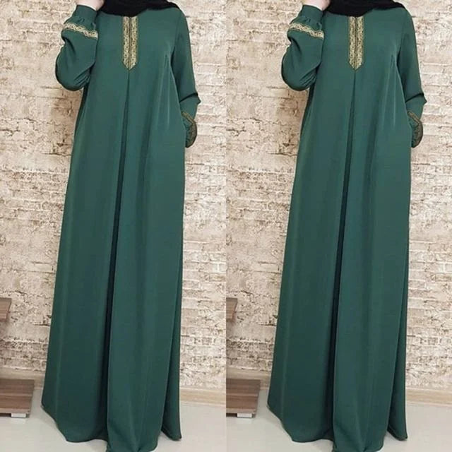 Plus Size Muslim Ethnic Print Abaya – Dubai Long Sleeve Loose Ramadan Dress