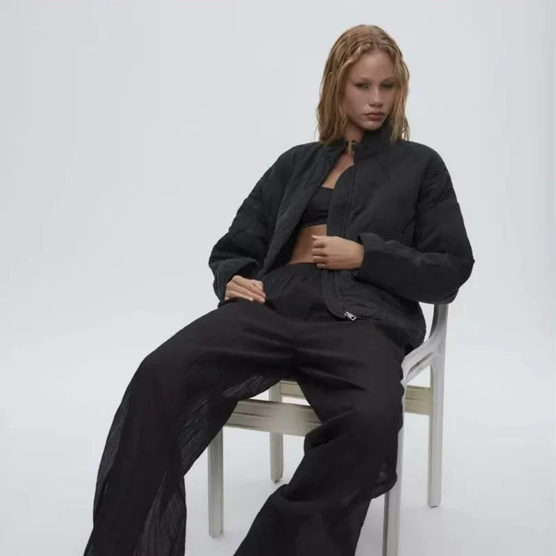 Women’s Quilted Cotton Jacket – Vintage Style with High Collar & Pockets