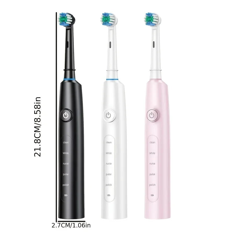 Electric Rotating Toothbrush Deep Clean Whitening Teeth for Adult Ultrasonic Toothbrush with 4/8pcs Refill Replacement Heads
